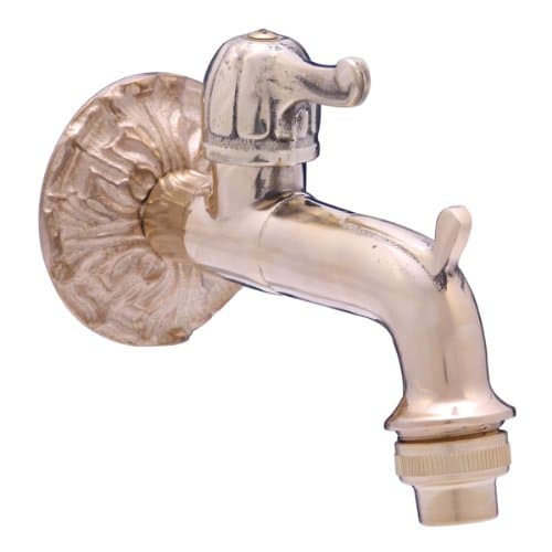 Sanifri 470010209 Garden Tap with Long Spout and Lever with Centring Star with Wall Rosette in Polished Brass