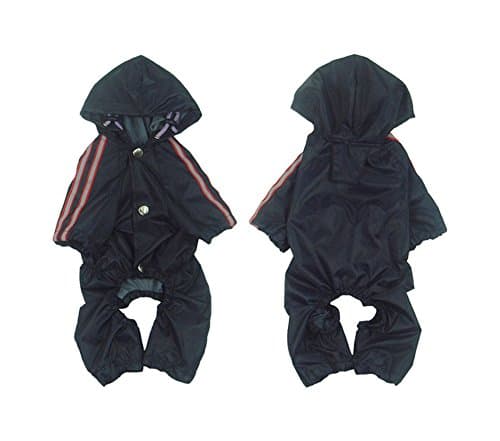 FourlegMate Safe Reflective Strips Large Dog Hooded Raincoat with Four Legs (Navy Blue, S)