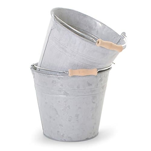 Rustic Aged Zinc Metal Bucket with Handle Planter Plant Pot, SET OF 2
