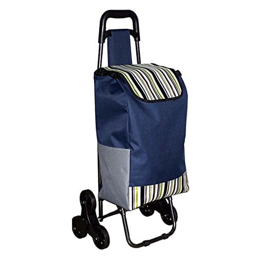 ZGL Trolley Trolley Aluminum alloy light fold 6 wheels shopping cart Portable Shopping cart Go out Trolley bag Trolley Luggage cart Hand Car (Color : Blue strips)