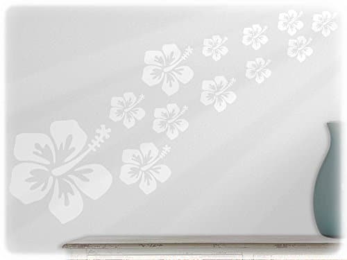wallfactory - wall decal - 16 practical Hibiscus flowers in white