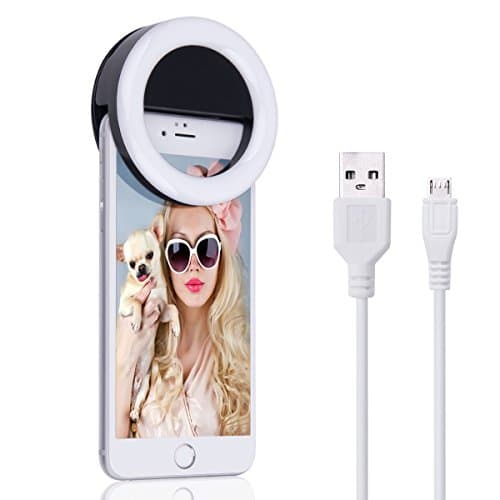 Selfie Ring Light Rechargeable,Sukyido 3 Level Brightness Supplementary Lighting Enhancing for Any Smartphones Black (black)— Rechargable Battery With USB