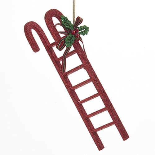 8.5" Red Glittered Candy Cane Ladder Holly Accent Hanging Christmas Ornament