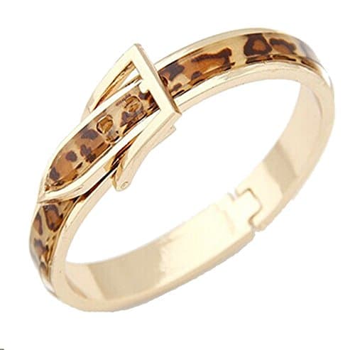Guirui Jewelry Classical Popular Gold Plated Leather Deployment Buckles Leopard Print Wide Cuff Bangle