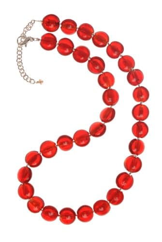 The Jewellery Factory Silver Plated Red Murano Style Disc Bead Necklace of Length 45.5 cm + 6.5 cm Extender