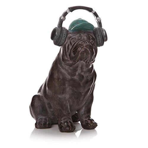 Boris British Bulldog Dog Home Ornament Sculpture Figurine Statue &amp; Headphones