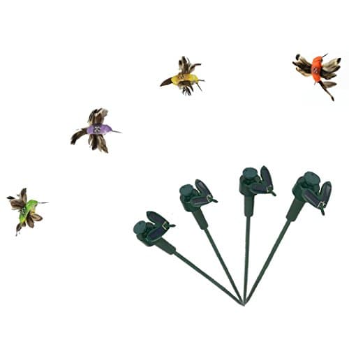 iLory Pack of 4 Solar and Battery Powered Flying Wobble Fluttering Hummingbird for Patio Garden Yard Stake Plants Flowers Wedding Outdoor Decor Random Color