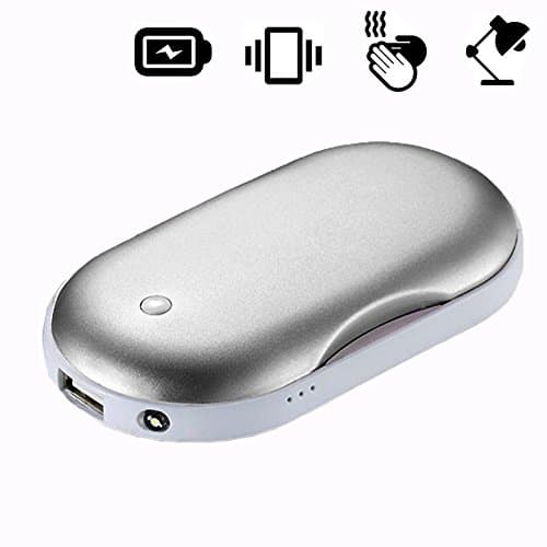 Rechargeable Hand Warmer ,Kusisi 4 in 1 Multifunctional Hand Warmer &amp; Power Bank &amp; Massager &amp; LED light - 5200mAh Portable USB External Battery Charger ,2017 New Version(Silver)