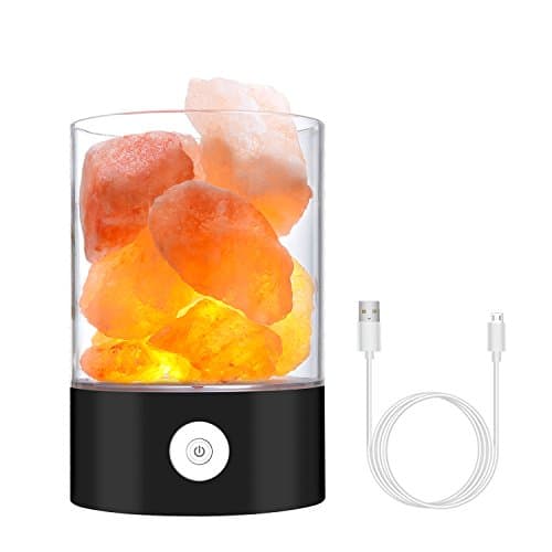 wisteke Himalayan Salt Lamp, Portable Natural Crystal Rock 7 Colors Salt Light, with Basin Design and Touch Brightness Dimmable Control Function, 900g, LED Bulbs (Black)