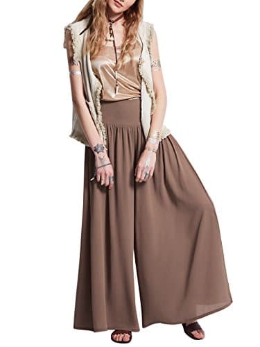 Bohoartist Women's Polyester Khaki High Waisted Loose Wide Leg Palazzo Pants Trousers (L)
