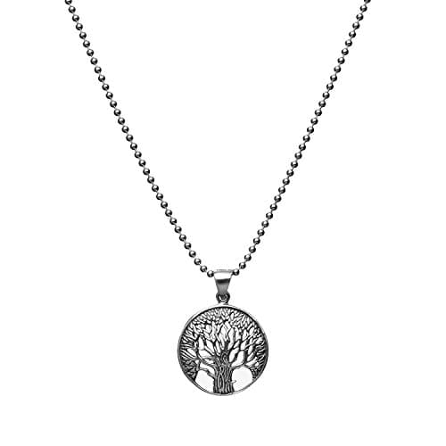 Tree of Life Necklace Sterling Silver for Men - 2mm Beaded Ball Chain of Length 50cm