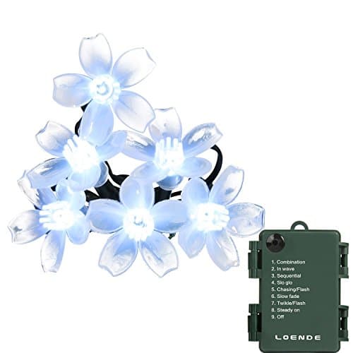 Battery Operated Blossom String Lights, Loende 18FT 50LED Fairy Flower Christmas Decorative Lighting for Indoor, Home, Bedroom, Outdoor, Garden, Patio, Holiday, Wedding, Party （White)