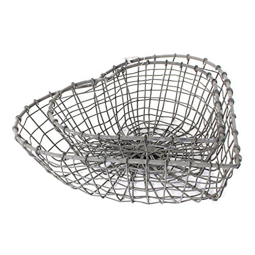 Heart Shaped Metal Wire Decorative Display Basket, Egg Fruit Storage Bowl (Grey)