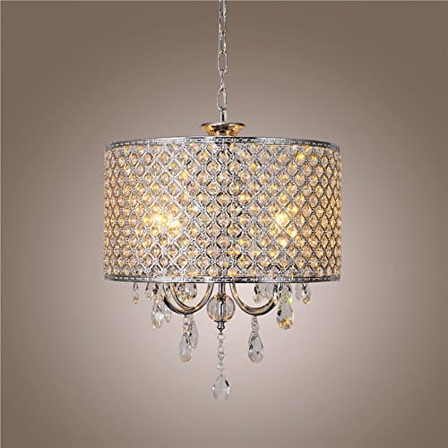 Chicstyleme Drum Chrome Round Chandelier Crystal Modern 4 Lights Pendant Lamp Room Lighting