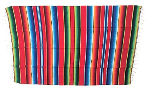Yoga Blankets - Serape Saltillo Blanket XXL - Bright Color Authentic Mexican Mat - Sarape Table Runners - Bed Cover - Yoga Mat - Picnic Rug