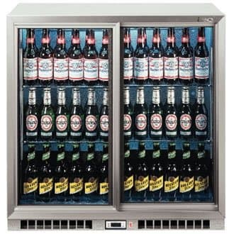 LEC Commercial 444443199 Double Door Back Bar Bottle Cooler Sliding, 198 L, Silver