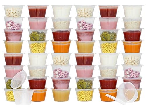 Disposable 3 oz. BPA-Free Baby Food Storage Containers with Hinged Lids (50-Pack) | Travel Snack Cups | Store Homemade, Organic Purees | Freezer and Dishwasher Safe