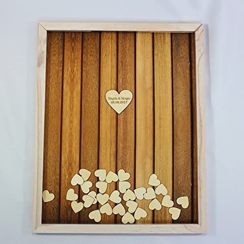 Vintage Wood Wedding Guest Book Alternative Heart Drop Box Personalised Wedding Guestbook Frame Unique Wedding Gifts for Couples 120 Guests