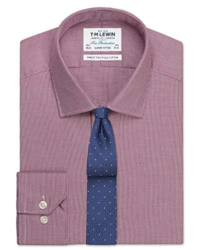 T.M.Lewin Super Fitted Burgundy Micro Dogtooth Shirt – Button Cuff