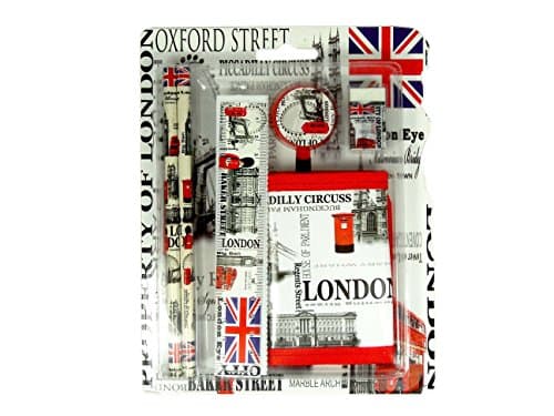 Back to School Gift Set - London Icons and Names Printed Gift Set with Pencil, Ruler, Eraser and Wallet - London Souvenir
