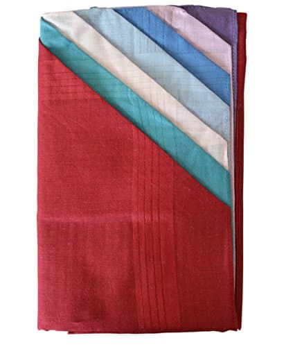 7 Pack Mens/Gentlemens Plain Dyed Handkerchiefs With Satin Stripe Borders, 100% Cotton