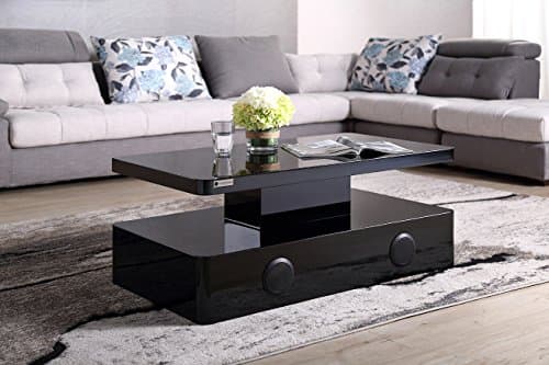 Independa Smart Coffee Table | Bluetooth Speakers and Sub Woofers, USB &amp; AUX (90cm x 60cm, Black Gloss)