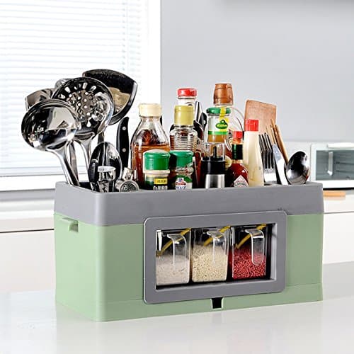 LittleDi Spice Rack Cutlery Holder Tray Knife Block Multifunction Kitchen Countertop Storage Organiser for Spice Cutlery Knives Sauces Bottles with Seasoning Box