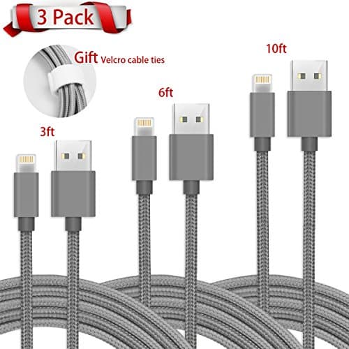 EOKIKUIF iPhone Lightning Cable, 3 Packs 1M/2M/3M Phone USB Charger Cord Charging Data Cable Wear resistant Nylon Braided Cord for iPhone 7/7 Plus/6/6 Plus/6s/5/5S/5C/SE, iPad 4, iPod, iPad Air Mini (Grey)