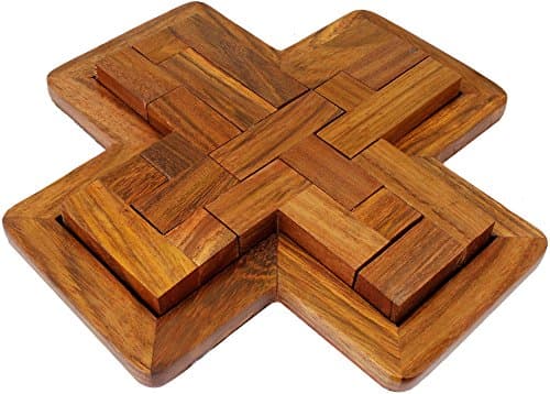 Handmade Indian 9-Pieces Plus Board Jigsaw Puzzle Game - Wooden Toy Game - Brain Teasers - 17.8 x 17.8 x 2 CM