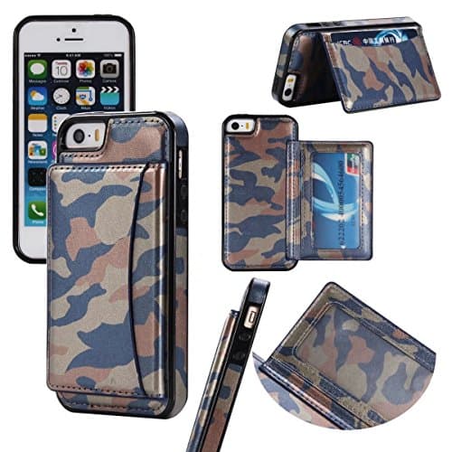 iPhone 5/5S SE Case ,MIRAER New Army Camo Camouflage Pattern Flip Cover for iPhone 5/5S SE inch PU Leather TPU Wallet Cover Phone Bags Cases (Blue)