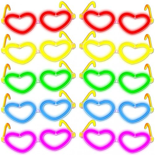 10 Glow Heart Eyeglasses 5-COLOR MIX (10er Komplett Set Spar-Pack)