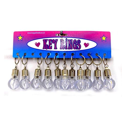 Set of 12 x Light Up Lightbulb Key rings Ideal party bag Filler / Filling or Pinata Prize.
