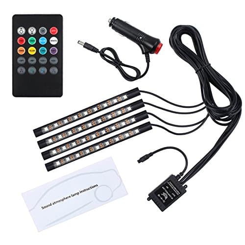 OLRICK 4PCS Car LED Strip Lights 36LEDs Lighting kit Car Led Interior Lighting, Automotive Decorative footwell lights with Sound-activated control and Wireless Remote Control
