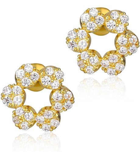 Flower W. Clear Round Cubic Zirconia Stud Earrings 1033X2
