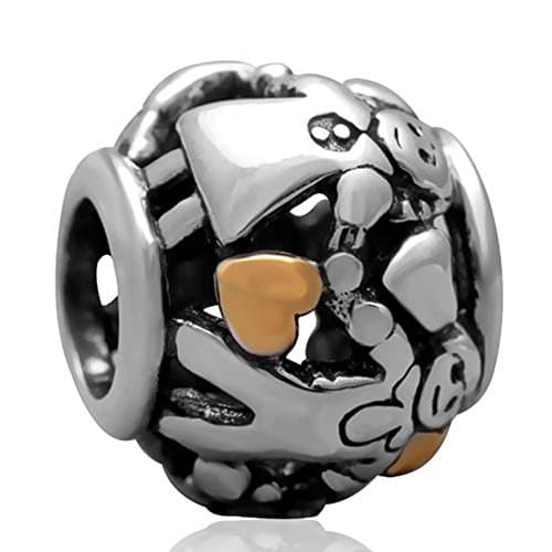 Soulbead Family Forever Charm with Golden Heart 925 Sterling Silver Beads Fit European Style Bracelet Bangle Jewelry for Mom Gifts