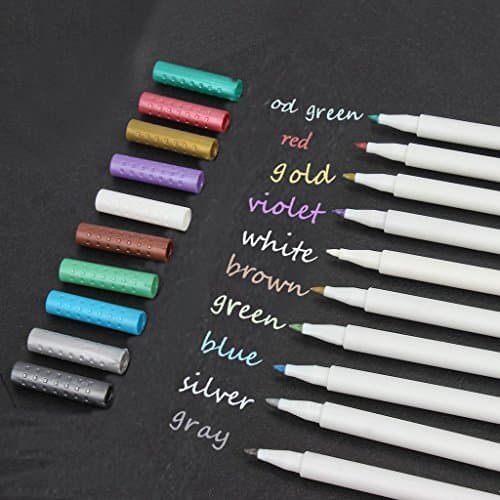 Metallic Calligraphy Marker Pens, Metallic Painting Pen Set of 10 Assorted Colors Round Tip for Birthday Greeting Gift Valentine's Day Cards,Card Making Drawing Lettering Coloring Wine Glass