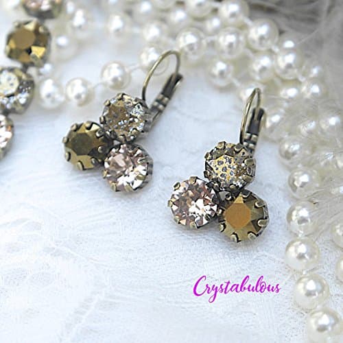 Swarovski Crystal Earrings, Crystal Earrings, Dangle Earrings, Drop Earrings, Custom Made, Gift for her, Peach, Gold, Topaz, Champagne. Ask a question