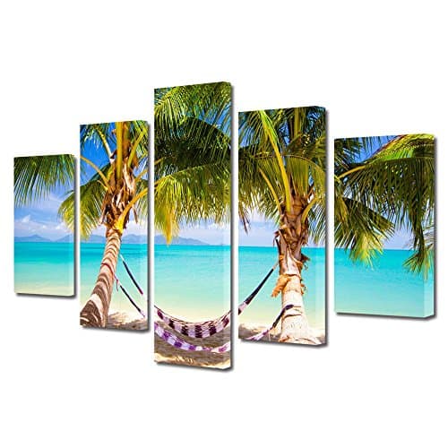 HEARTWORK Print on Canvas 5 Panels Hammock, S Size, 60 x 100 cm (24 x 40 inch), Stretched on Wooden Frame and Ready to Hang Decorative Home Art, HD Quality Picture, Modern Canvas Print, For Home &amp; Office