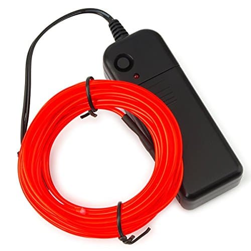 EFKS 5M length Flexible Neon Glowing Strobing Electro Luminescent Wire, EL Wire Indoor Electroluminescent Rope lighting with Battery Box (5m red)