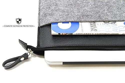 settonbrothers Felt Case Cover Laptop – Saccoche pour Ordinateur Portable – Leather – Grey &amp; Black Shock Proof/Macbook/Macbook Pro/Macbook Air -15-15,6 "for 15 Inch Laptop