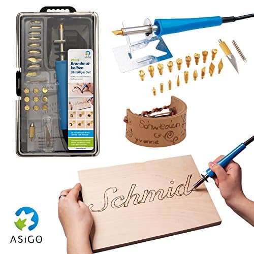 Asigo V2 - professional pyrography set - 24 burning pieces - pyrography iron - soldering iron - DIY kit