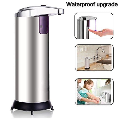 CompraFun Soap Dispenser, Stainless Steel Automatic Liquid Soap Dispenser with Non-Contact Infrared Sensor Water Resistant Silver