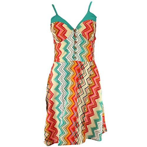 ZIG ZAG PRINT DRESS ORANGE &amp; TURQUOISE STRAPPY BRA STYLE TOP