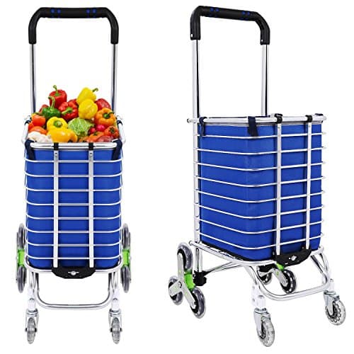 Egotrade Folding Shopping Trolley 3-Wheeled Stair Climbing Cart with Removable Waterproof Bag for Laundry, Grocery and Market (Blue-1)