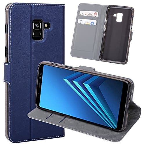 Samsung Galaxy A5 2018 Case, Samsung Galaxy A8 2018 Case,Thin Fit PU Leather Flip Case Protective Foldable Book Style Cover With Stand Feature for Samsung Galaxy A8 2018 / A5 2018-Blue
