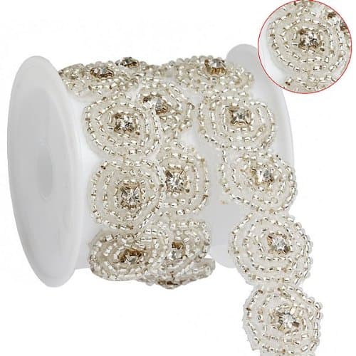 2yards Clear Crystal Floral Beaded Clothing Costume Applique Sewing Trim Trimming I0239
