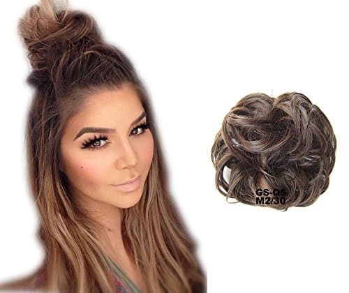 ShowPower Hairpiece Hair Wrap Scrunchie Scrunchy Updos, VOLUMINOUS, Curly Messy Bun, mixed brown #2/30