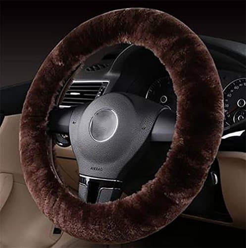 YAYUE Plush Wool Stretch-On Universal Vehicle Steering Wheel Cover , coffee