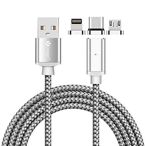ACALI® 2M 3 in 1 Magnetic Micro USB/Type C/IOS Adapter Fast Charging Data Sync Cable (Silver)