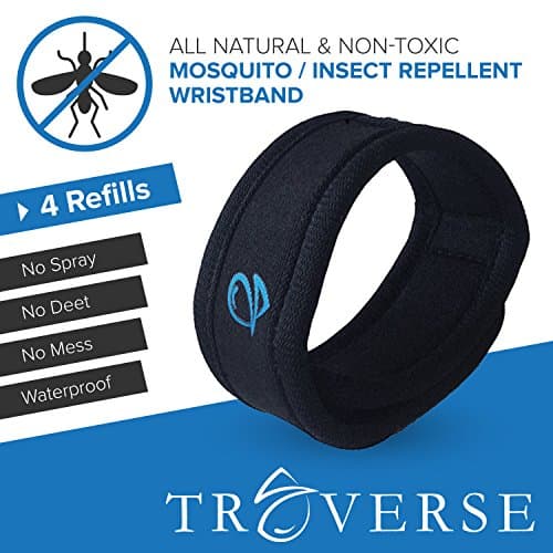 TRAVERSEª Mosquito Repellent Bracelet + 4 FREE refills. DEET free all natural ingredients, non-toxic. Prevent Zika Virus, Malaria, Pest Control. Long-lasting protection, Universal Use.